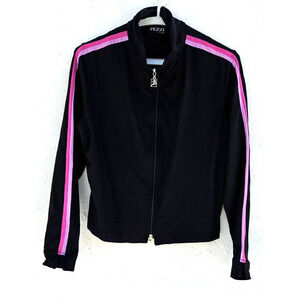 Vintage 90s Y2K Track Jacket Womens Medium Black Pink Full Zip Stripe Retro